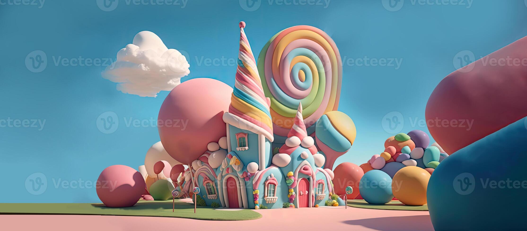 Beautiful fantasy sweet world background, Candyland. , Digital Illustration. photo