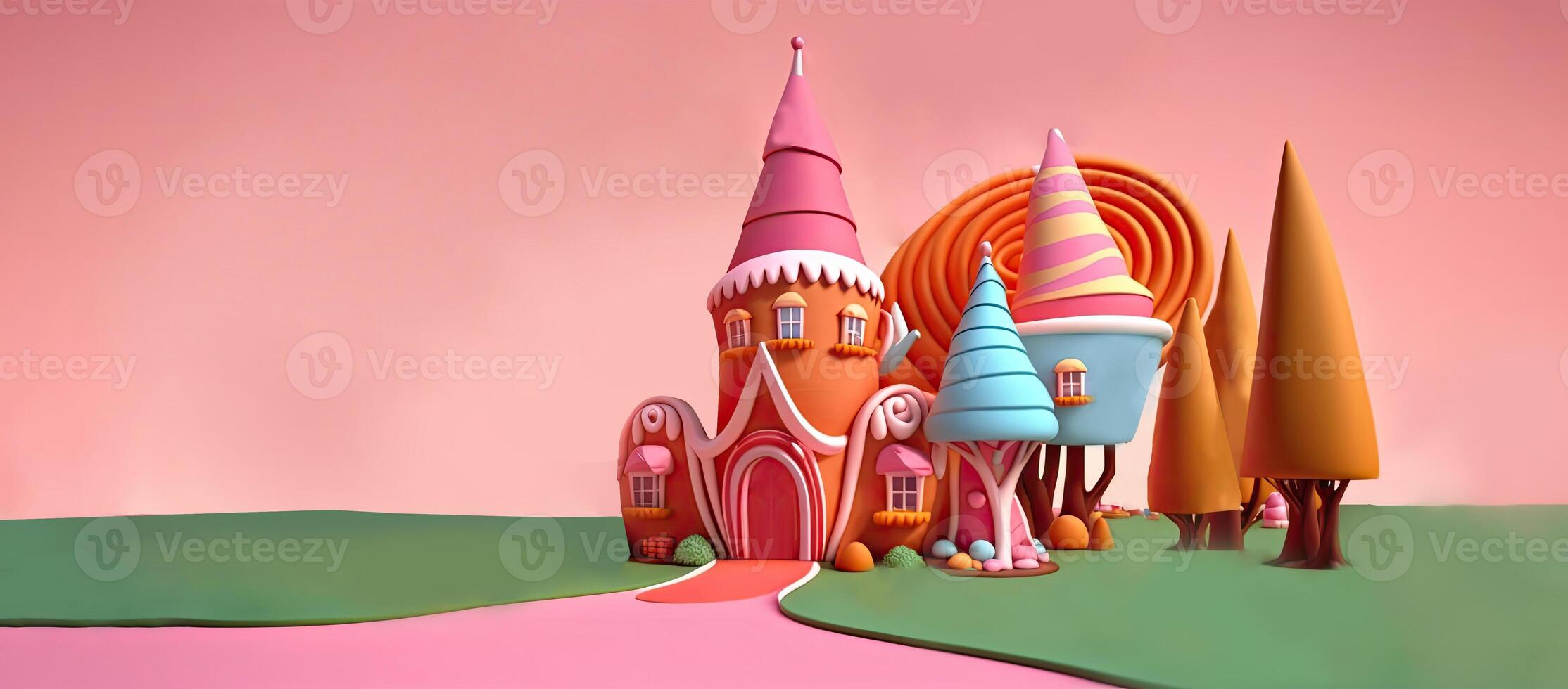 Beautiful fantasy sweet world background, Candyland. , Digital Illustration. photo