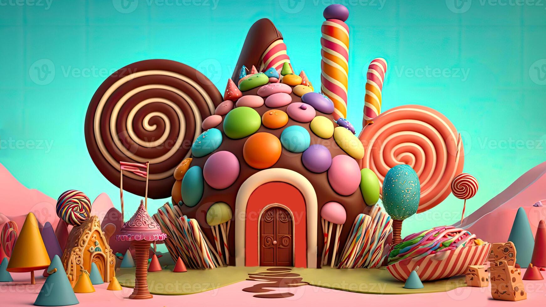 Beautiful fantasy sweet world background, Candyland. , Digital Illustration. photo