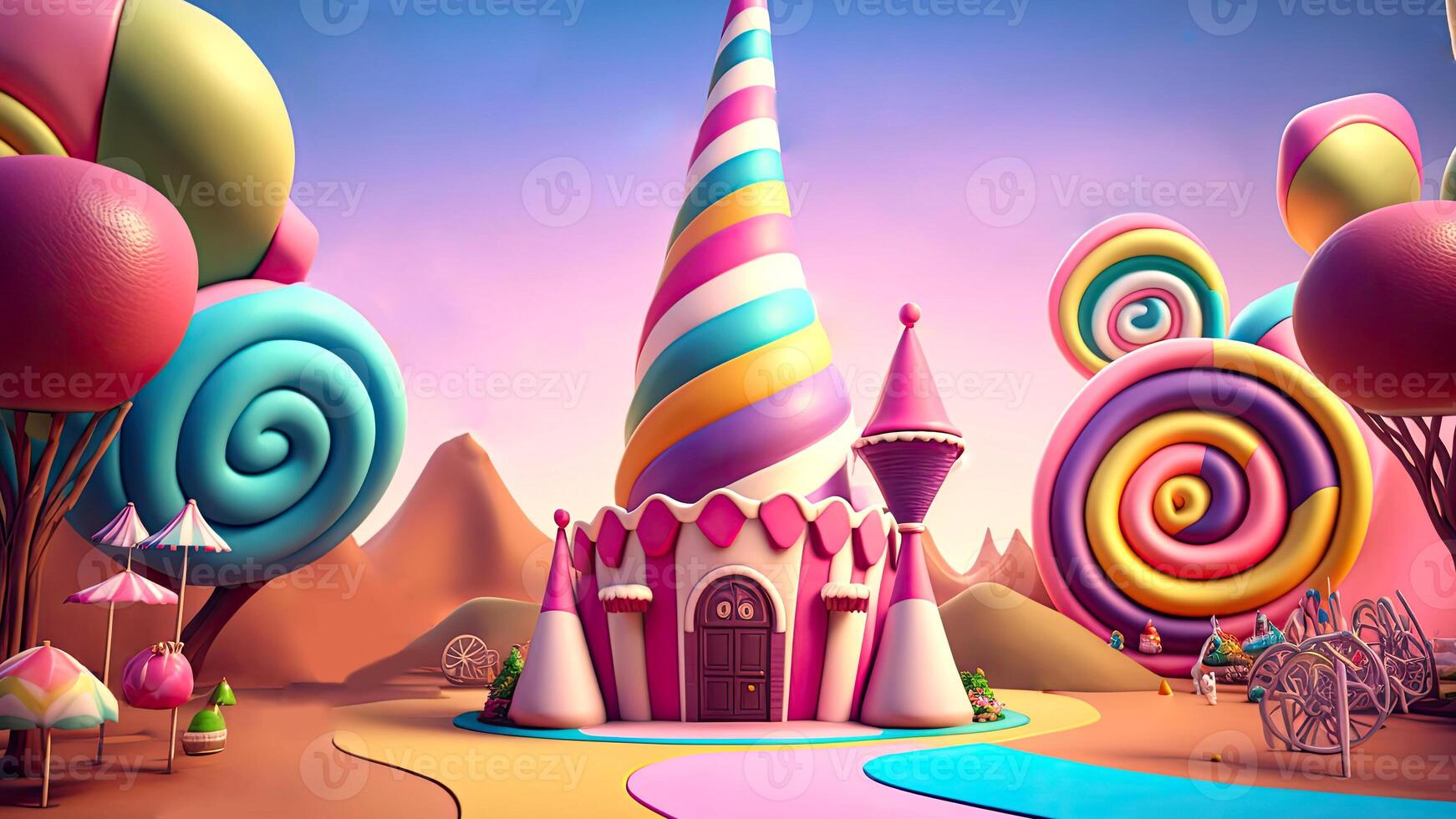 Beautiful fantasy sweet world background, Candyland. , Digital Illustration. photo