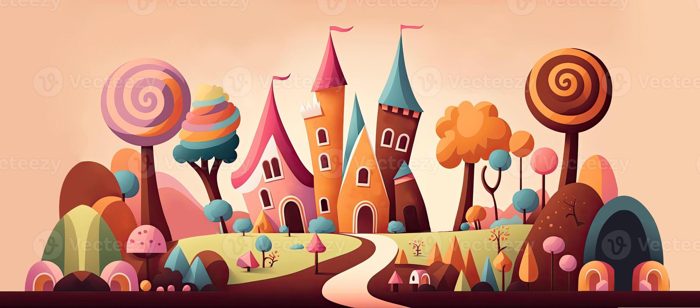 Beautiful fantasy sweet world background, Candyland. , Digital Illustration. photo