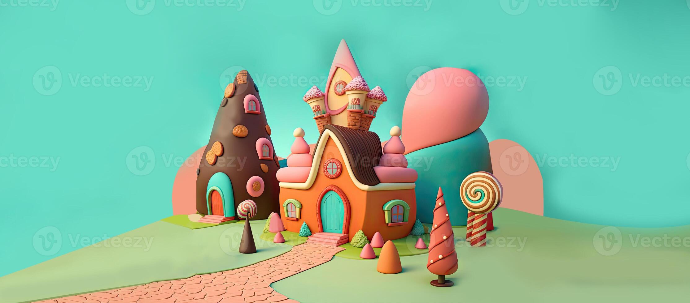 Beautiful fantasy sweet world background, Candyland. , Digital Illustration. photo