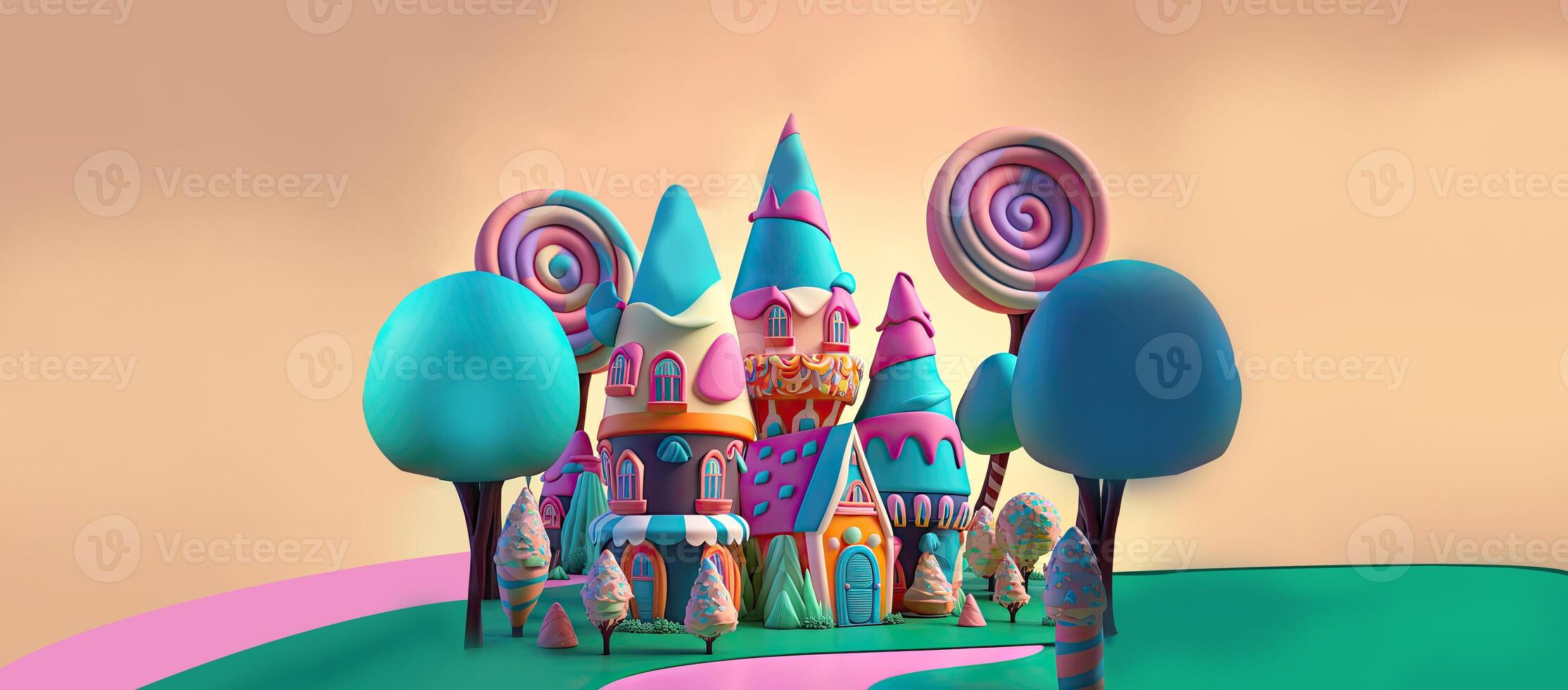 Beautiful fantasy sweet world background, Candyland. , Digital Illustration. photo