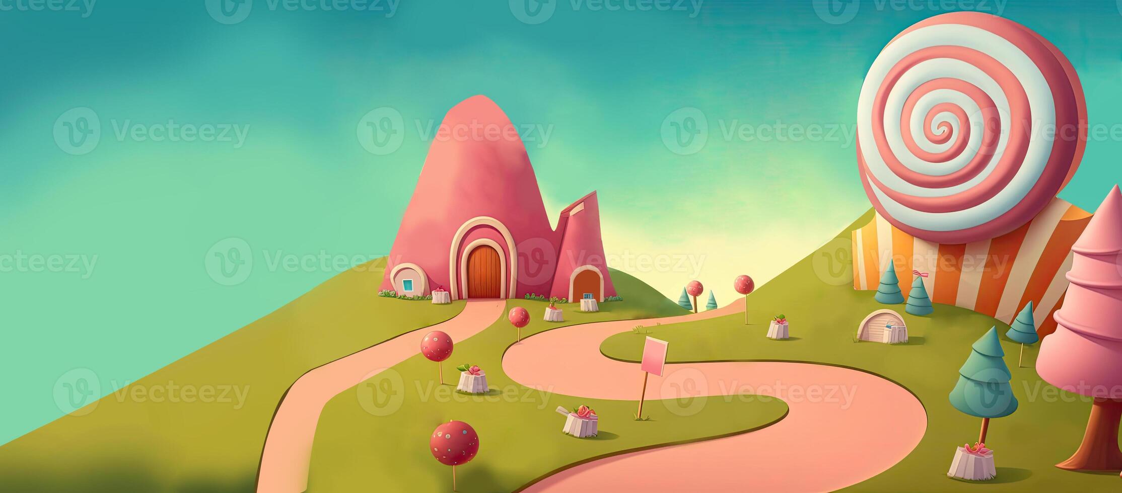 Beautiful fantasy sweet world background, Candyland. , Digital Illustration. photo