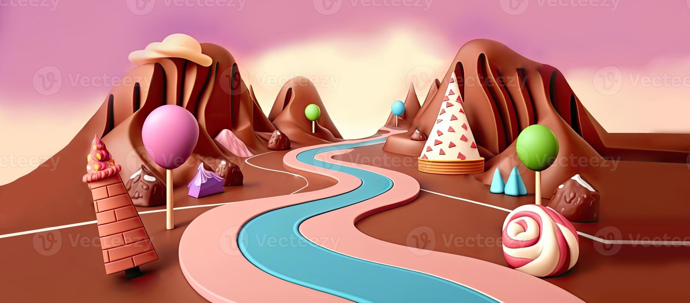 Beautiful fantasy sweet world background, Candyland. , Digital Illustration. photo