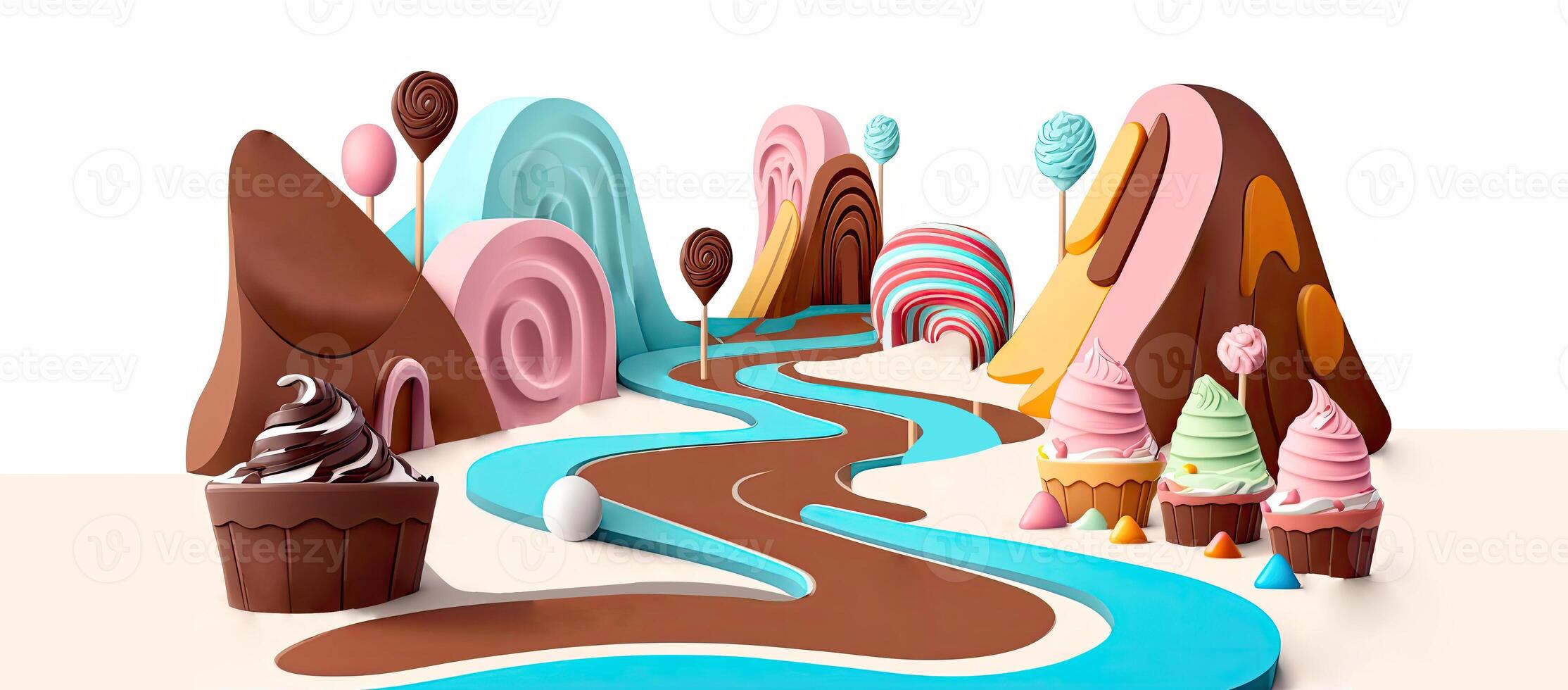 Beautiful fantasy sweet world background, Candyland. , Digital Illustration. photo