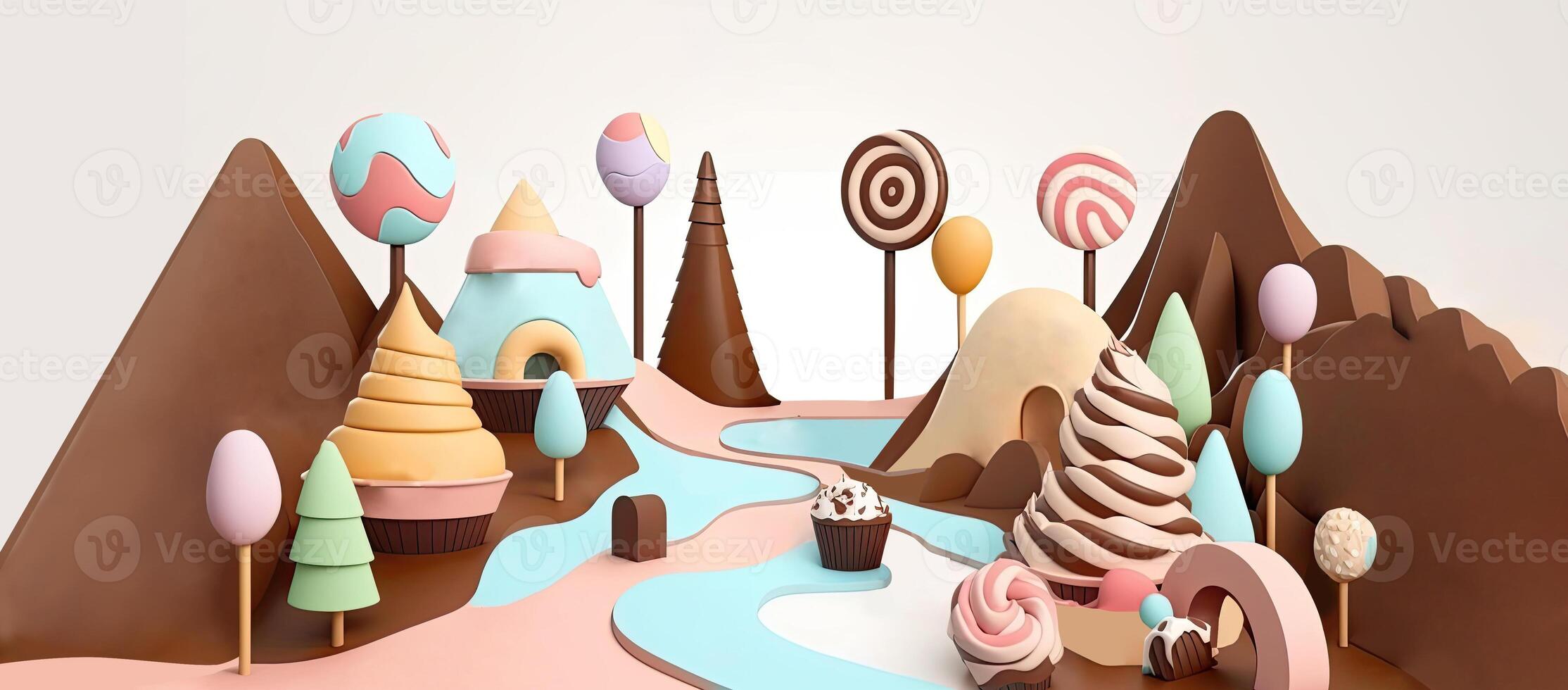 Beautiful fantasy sweet world background, Candyland. , Digital Illustration. photo