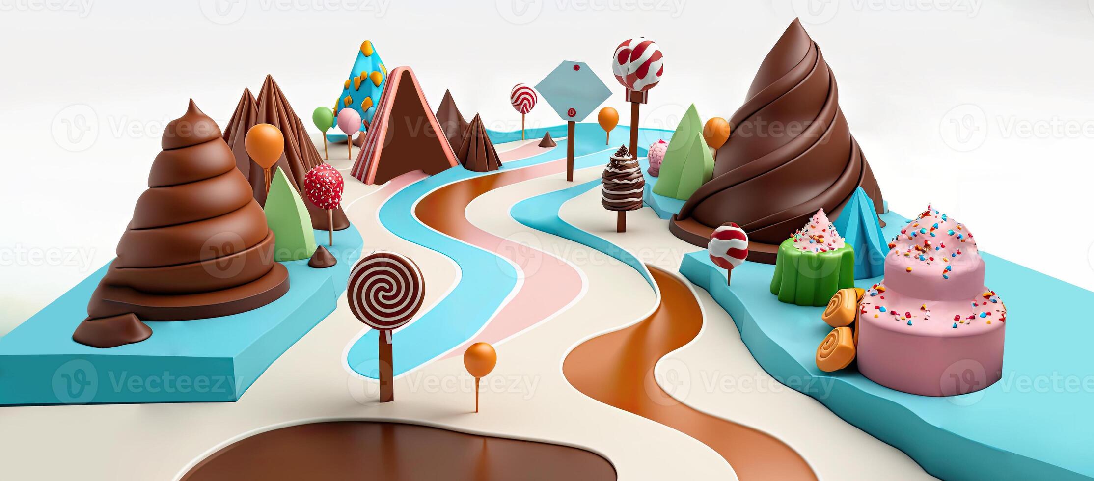 Beautiful fantasy sweet world background, Candyland. , Digital Illustration. photo