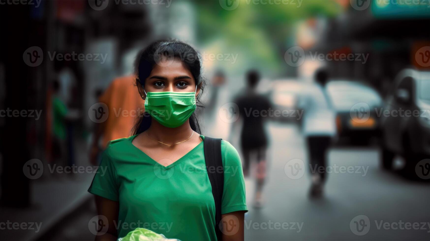 Closeup Portrait of Indian Delivery GIrl in Protective Mask and Holding Packet, Work for Courier Service. . photo