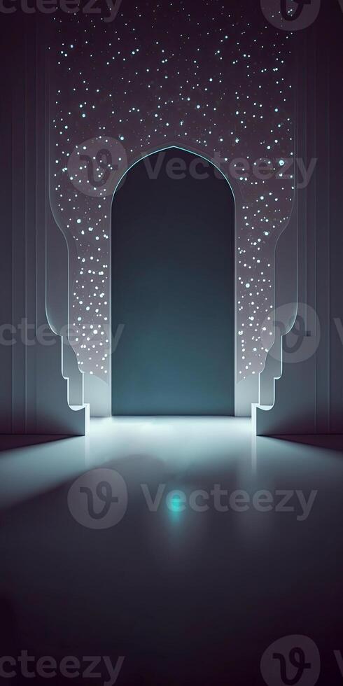 Amazing architecture design of muslim mosque, door and stars, ramadan mubarak concept, . photo