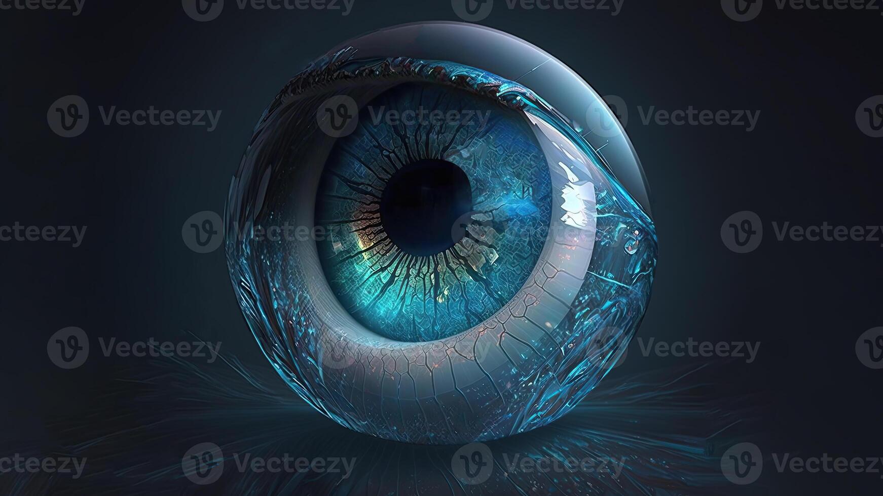 Eyeball Hologram In Closeup, Digital Technology. photo
