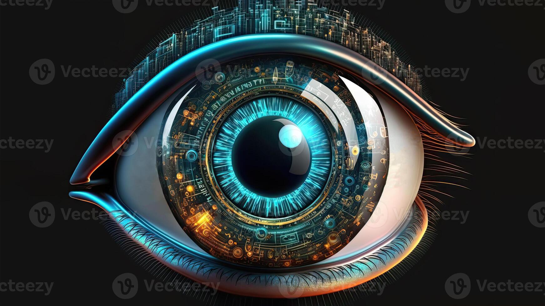 Eye Hologram in Closeup, Futuristic Vision Scan Technology. . photo