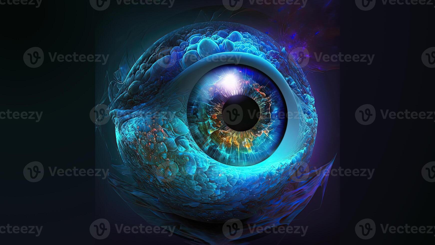 Eyeball Hologram In Closeup, Digital Technology. photo