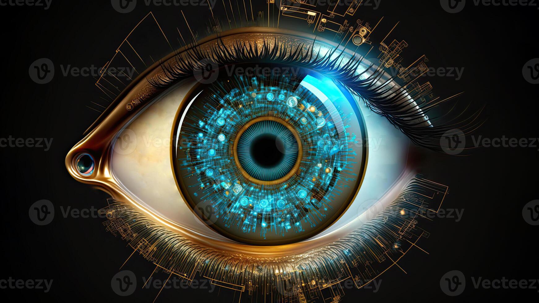 Eye Hologram in Closeup, Futuristic Vision Scan Technology. . photo