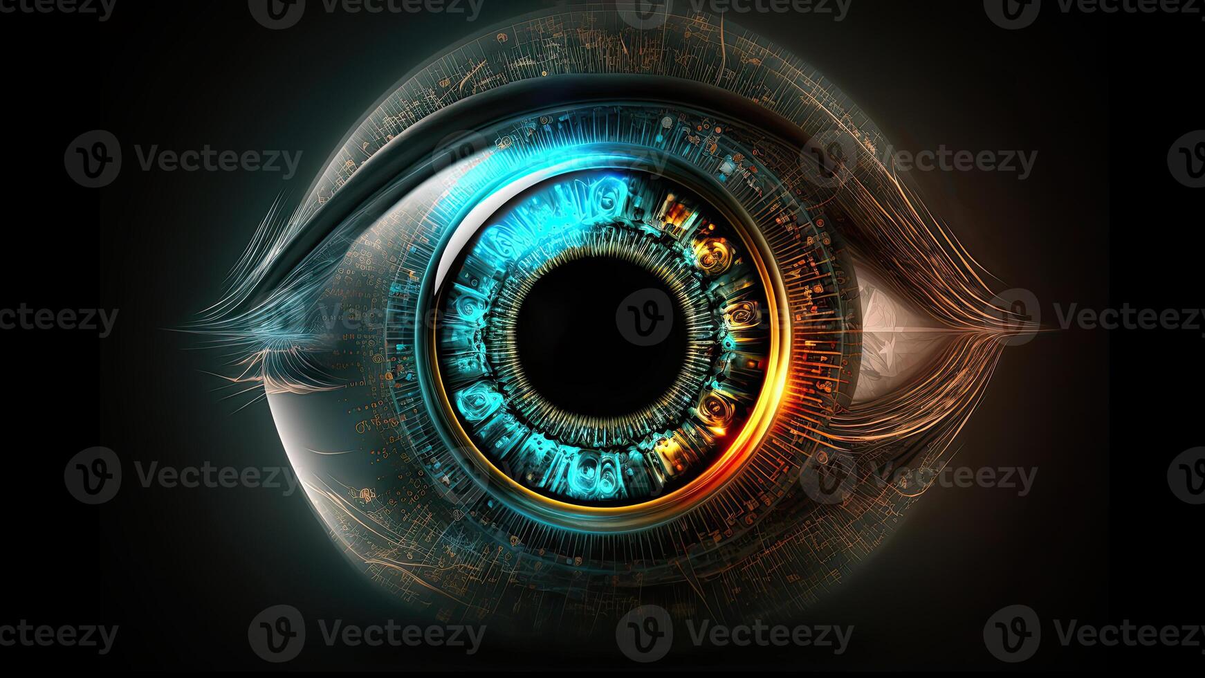 Eye Hologram in Closeup, Futuristic Vision Scan Technology. . photo