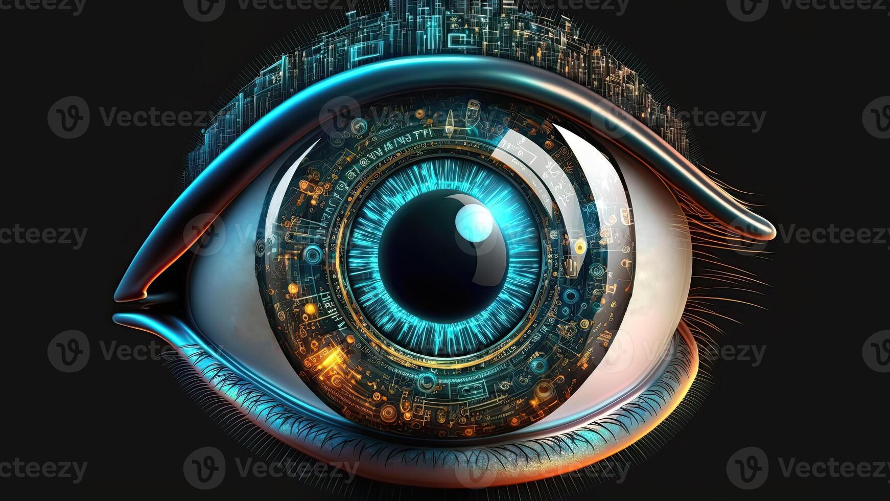 Eye Hologram in Closeup, Futuristic Vision Scan Technology. . photo