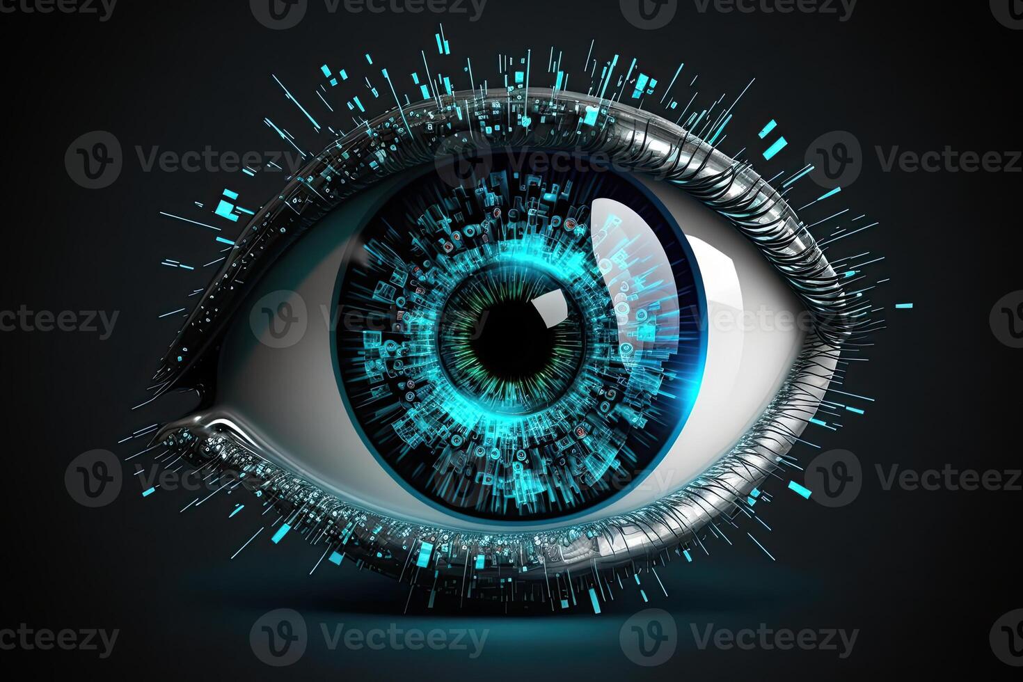 Eye Hologram in Closeup, Futuristic Vision Scan Technology. . photo