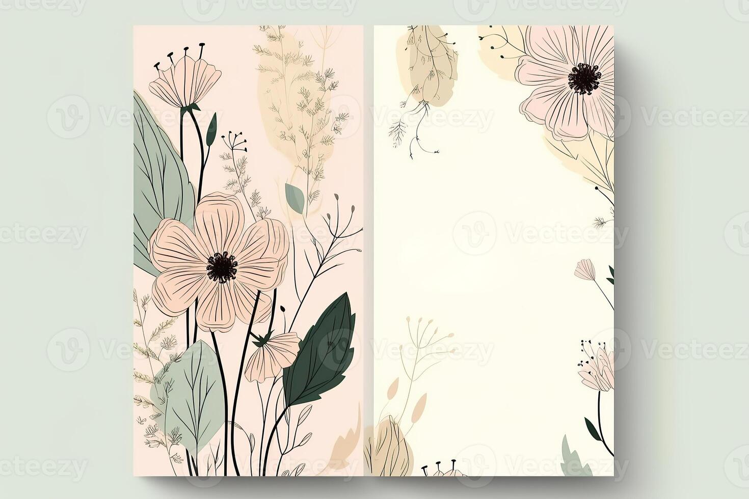 Watercolour flowers drawing, decorated paper background, vertical banners collection for invitation, spring and wedding card, copy space at center. photo