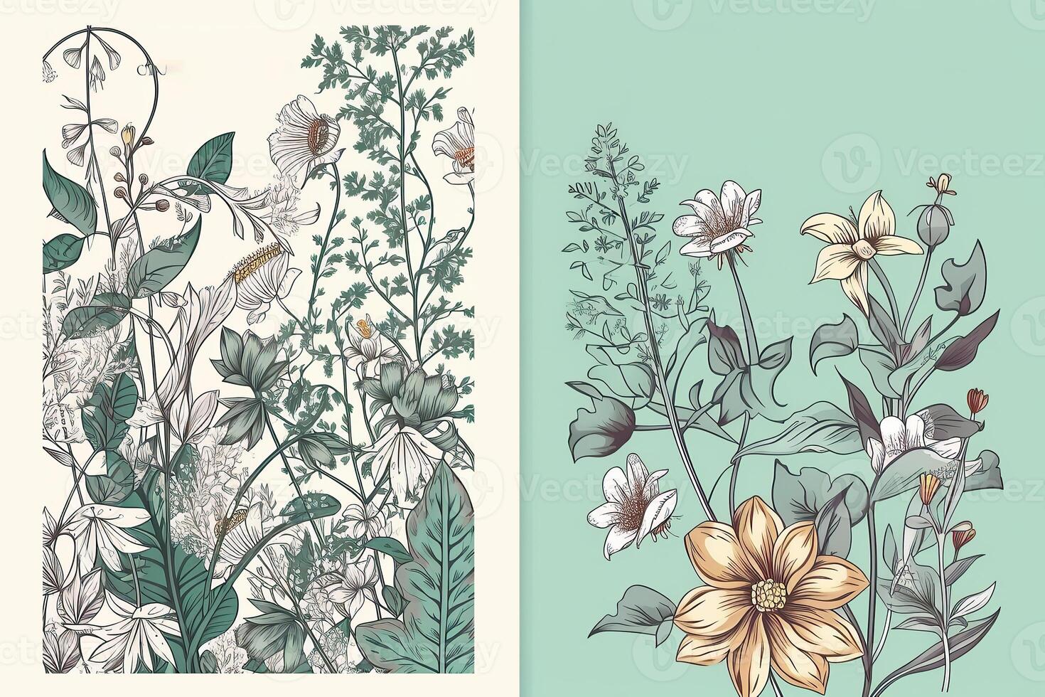 acuarela flores dibujo, decorado papel fondo, vertical pancartas colección para invitación, primavera y Boda tarjeta, Copiar espacio a centro. generativo ai foto