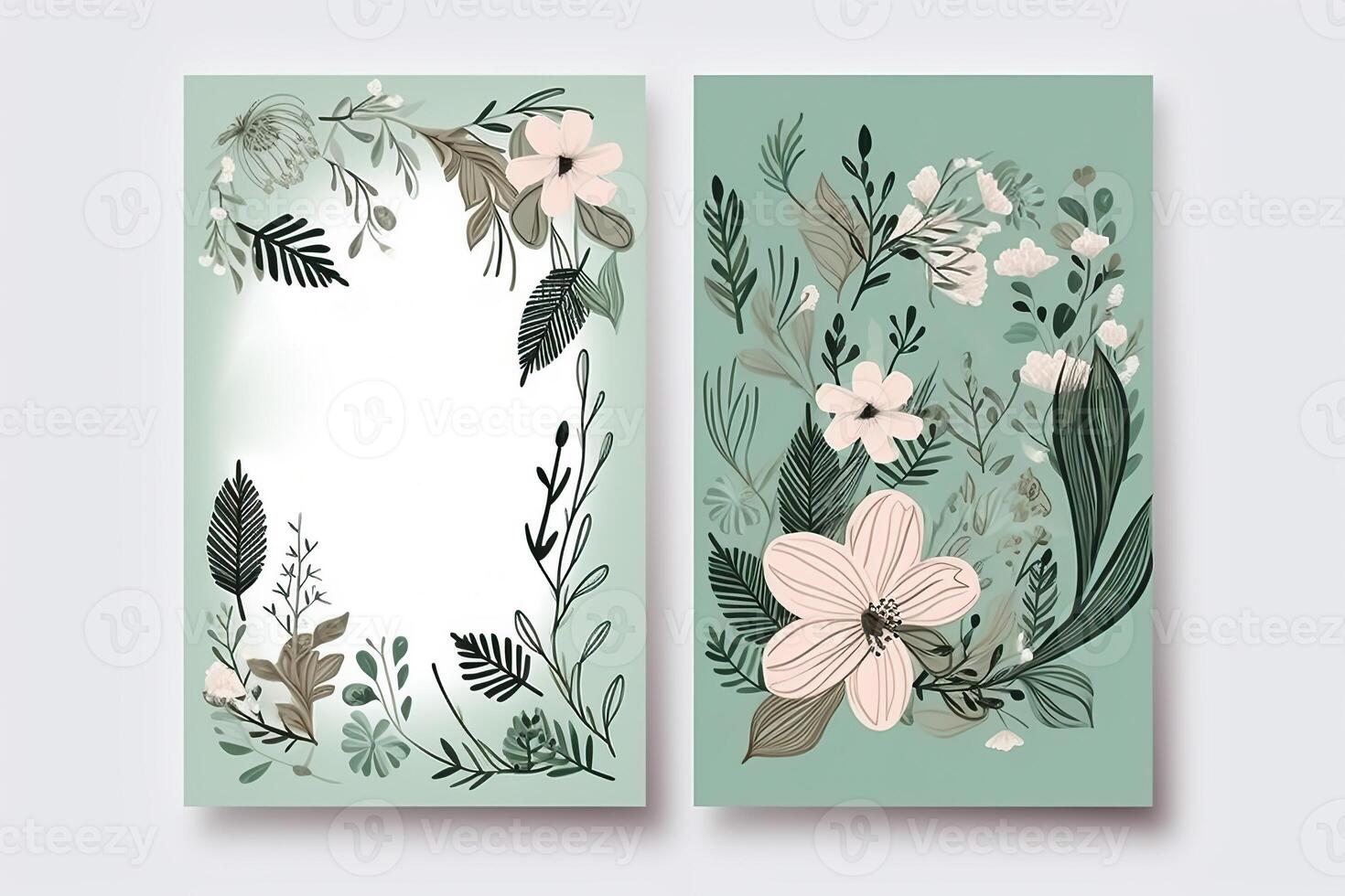 Watercolour flowers drawing, decorated paper background, vertical banners collection for invitation, spring and wedding card, copy space at center. photo