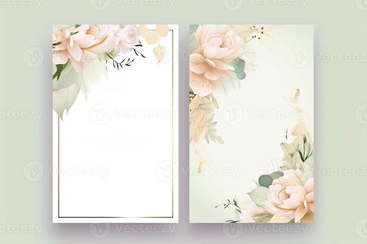 Watercolour flowers drawing, decorated paper background, vertical banners collection for invitation, spring and wedding card, copy space at center. photo