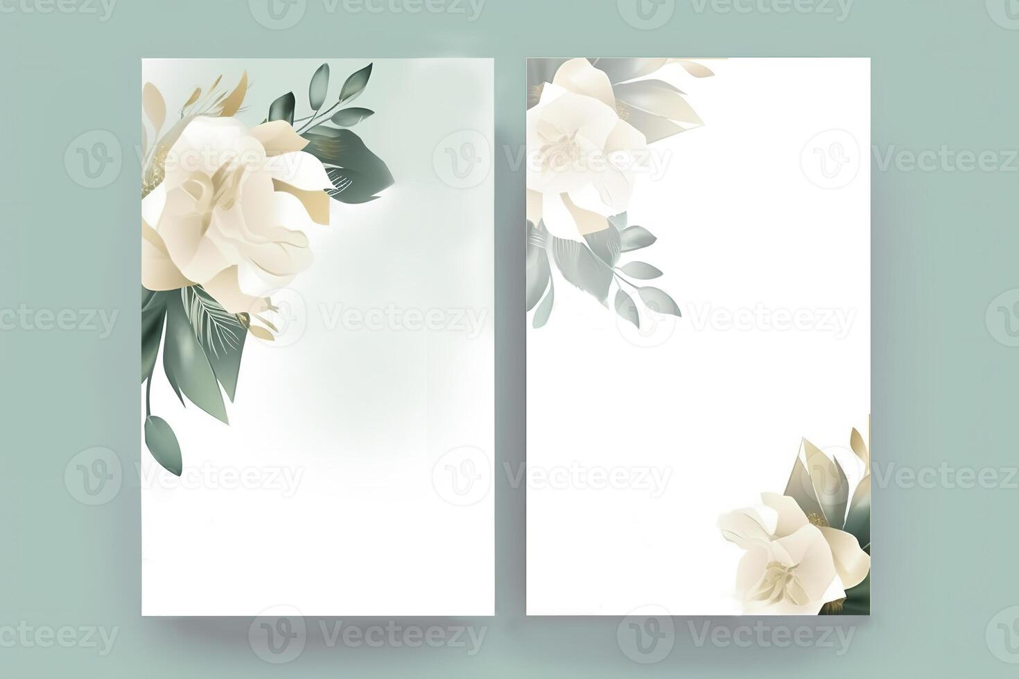 Watercolour flowers drawing, decorated paper background, vertical banners collection for invitation, spring and wedding card, copy space at center. photo