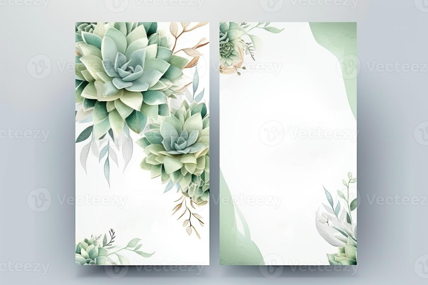 Watercolour flowers drawing, decorated paper background, vertical banners collection for invitation, spring and wedding card, copy space at center. photo