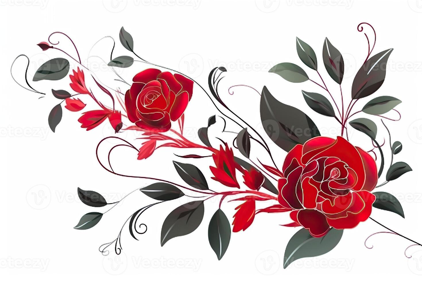 Beautiful watercolor roses isolated on white background. Red roses flower for mother day and valentines day postcards and greeting cards. . photo