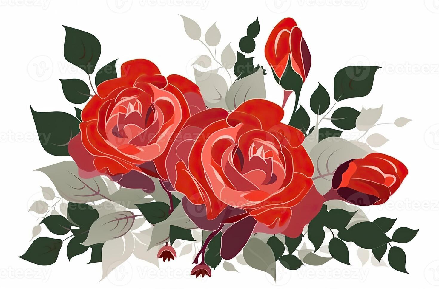 Beautiful watercolor roses isolated on white background. Red roses flower for mother day and valentines day postcards and greeting cards. . photo