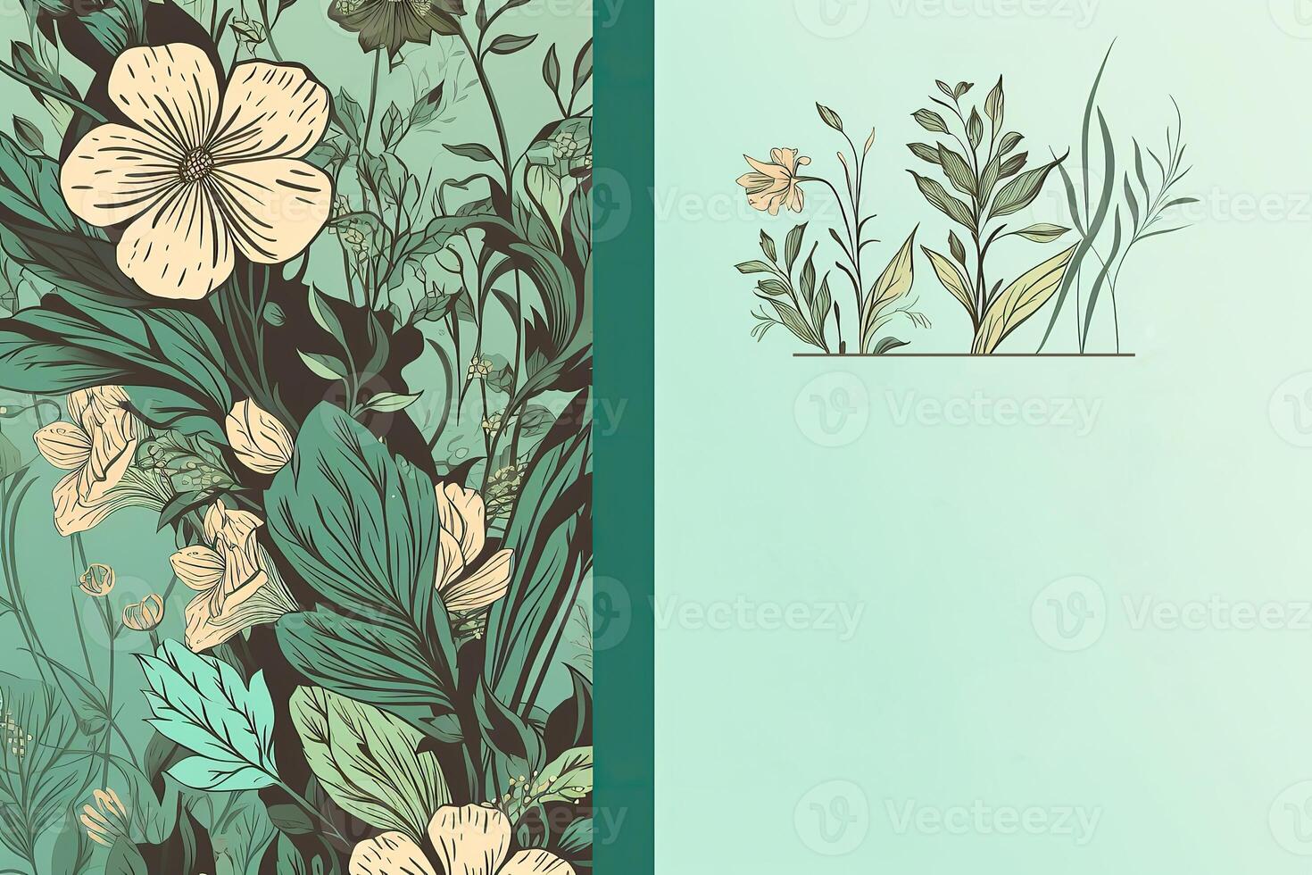 Back and Front View of Floral Greeting Card or Vertical Template. Illustration. photo