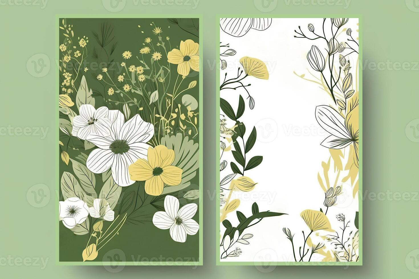 Botanic Composition Vertical Background or Card Design With Flowers And Leaves. Illustration. photo