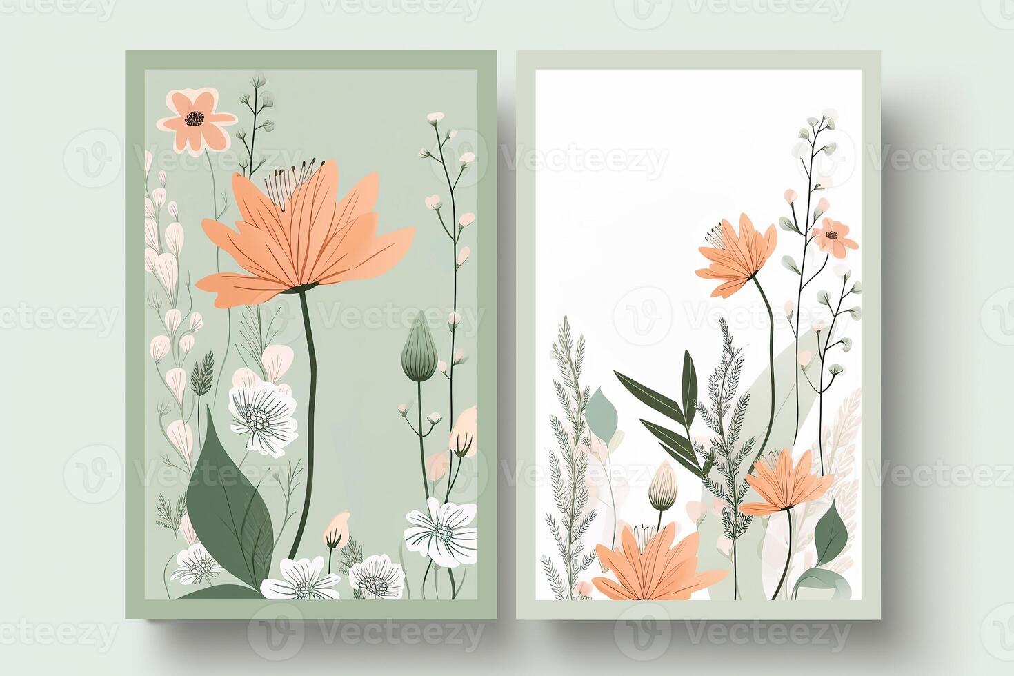 Botanic Composition Vertical Background or Card Design With Flowers And Leaves. Illustration. photo