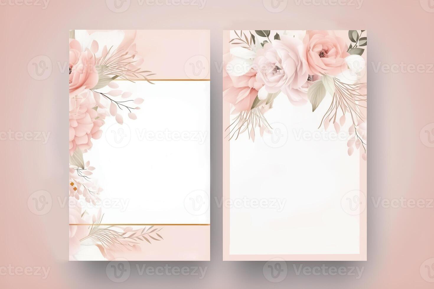 Watercolor Rose Flower and Leaves Decorative Vertical Background Or Card Mockup. Illustration. photo