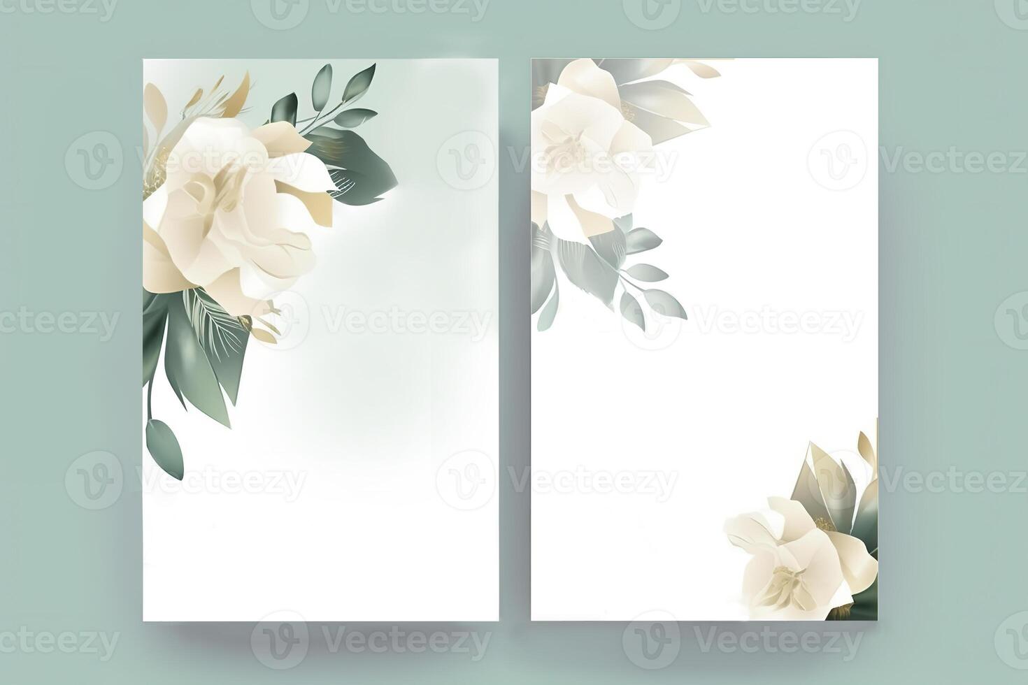 Watercolor Rose Flower and Leaves Decorative Vertical Background Or Card Mockup. Illustration. photo