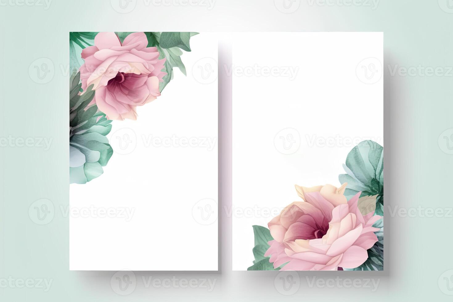 Watercolor Peony Flower and Leaves Decorative Vertical Background Or Card Mockup. Illustration. photo
