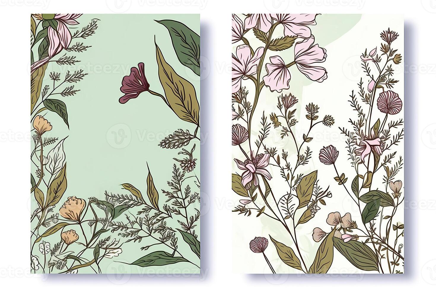 Watercolor Botanic Composition Vertical Background or Card Design with Meadow Flower. Illustration. photo