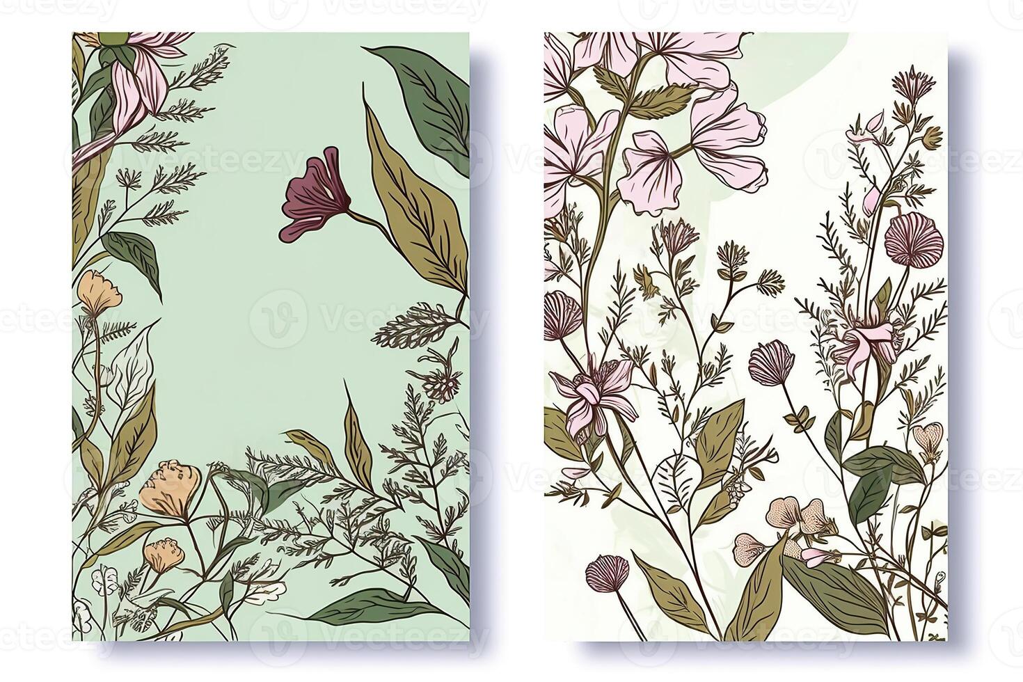 Watercolor Botanic Composition Vertical Background or Card Design with Meadow Flower. Illustration. photo