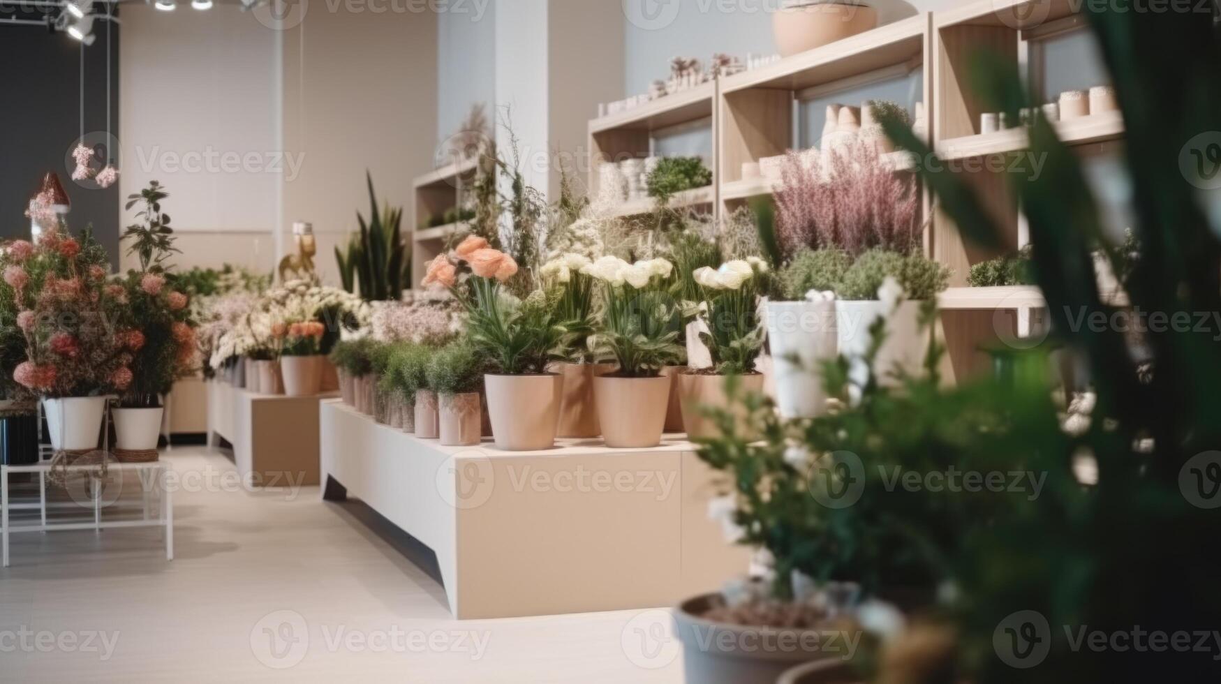 Beautiful Florist Shop Interior, Floral Design Studio. . photo