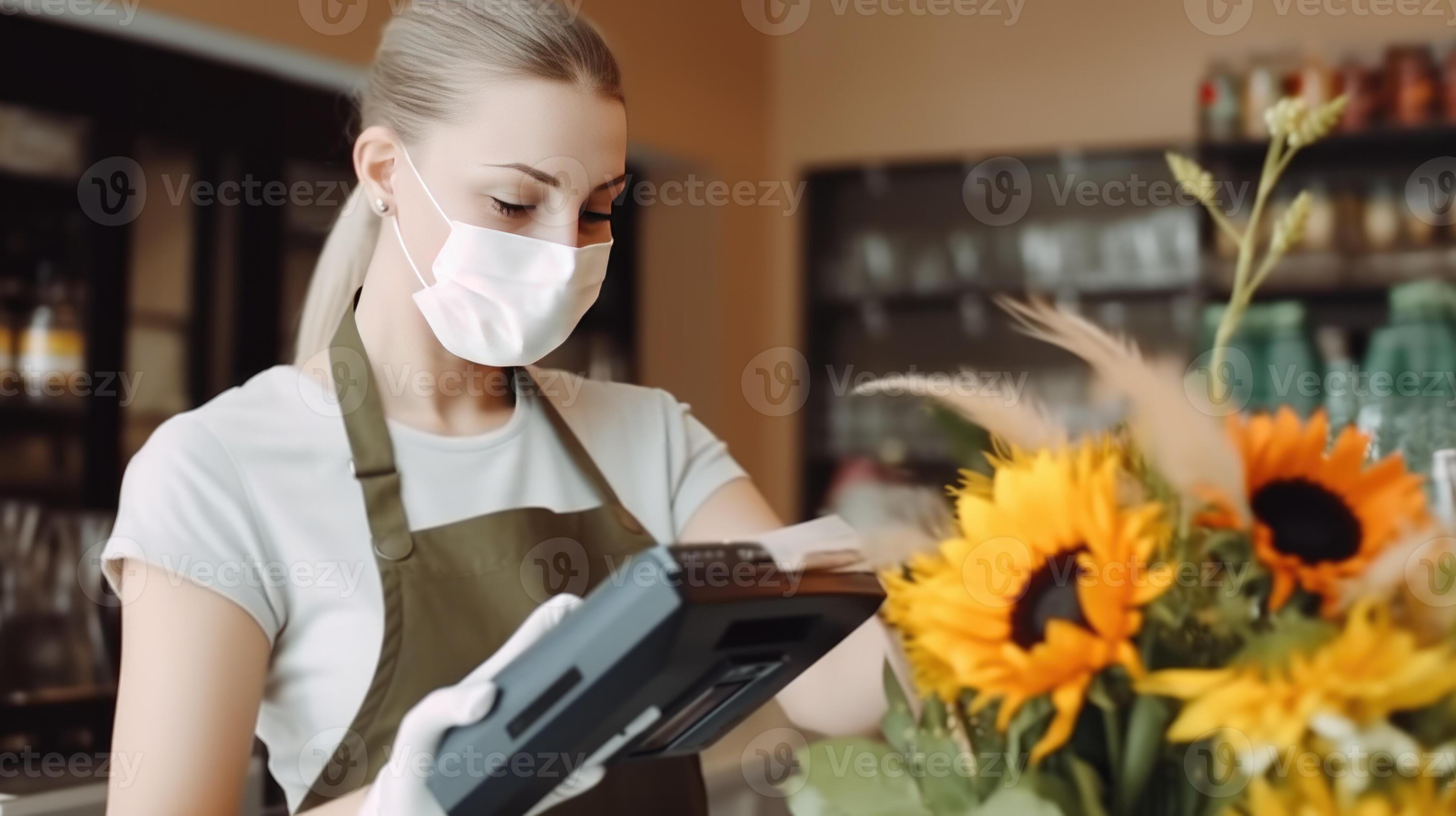 Portrait of Female Florist Assistant Wearing Mask During Work in Her