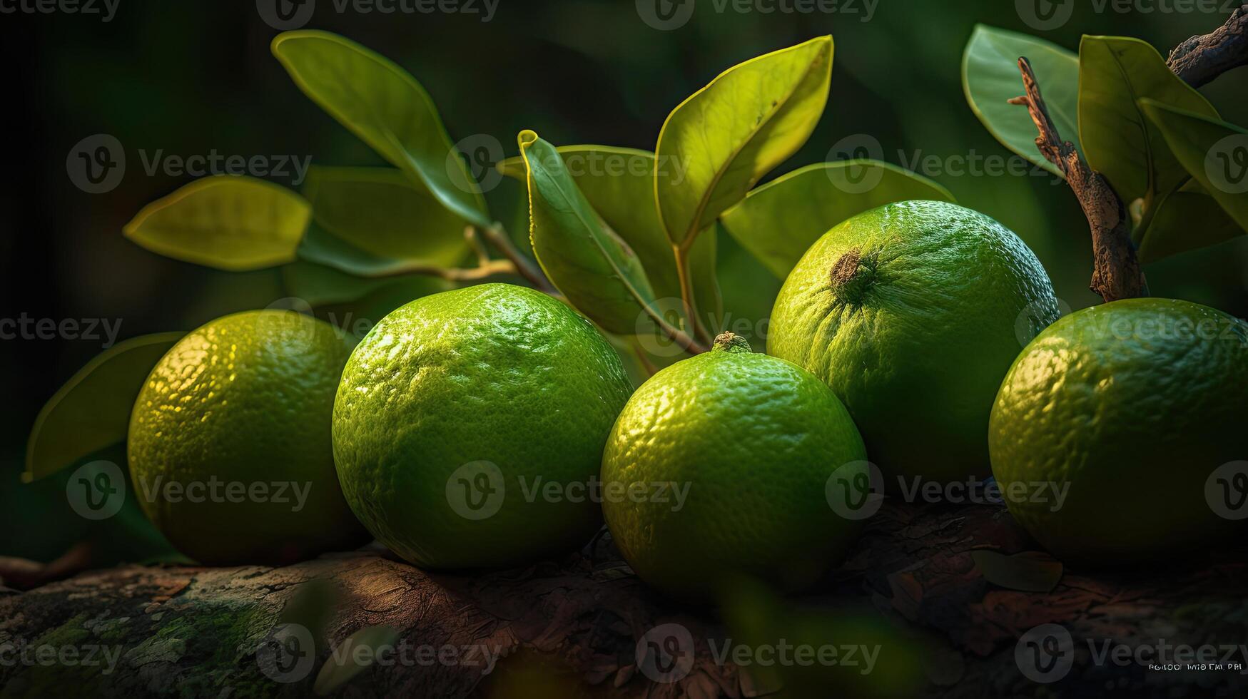 un cautivador fotografía ese realce único antecedentes de Fresco limas y hojas, creado por generativo ai tecnología. foto