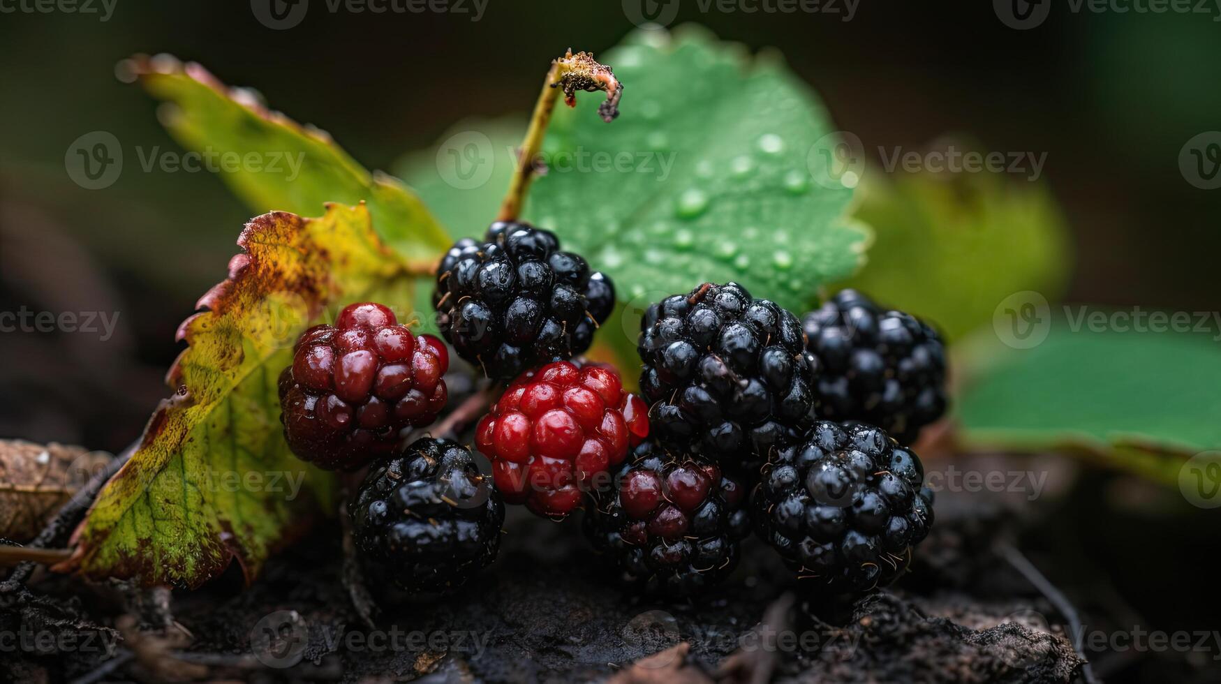 hermosa orgánico antecedentes de recién dulce moras con hojas. creado por generativo ai tecnología. foto