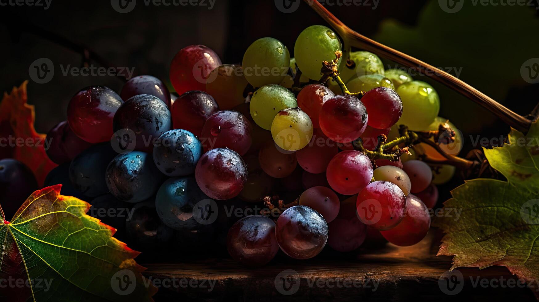 Beautiful Organic Background of Freshly Juicy Grapes Bunch. Created By Technology. photo