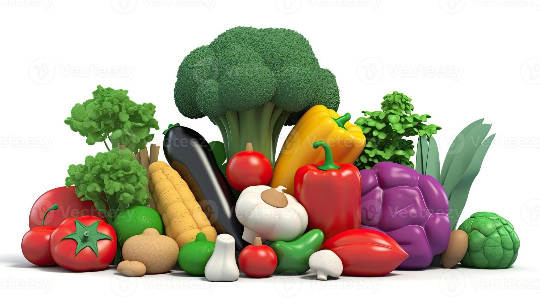 Assorted Raw Organic Vegetables on Farming Background for Healthy Food. Digital Illustration. photo