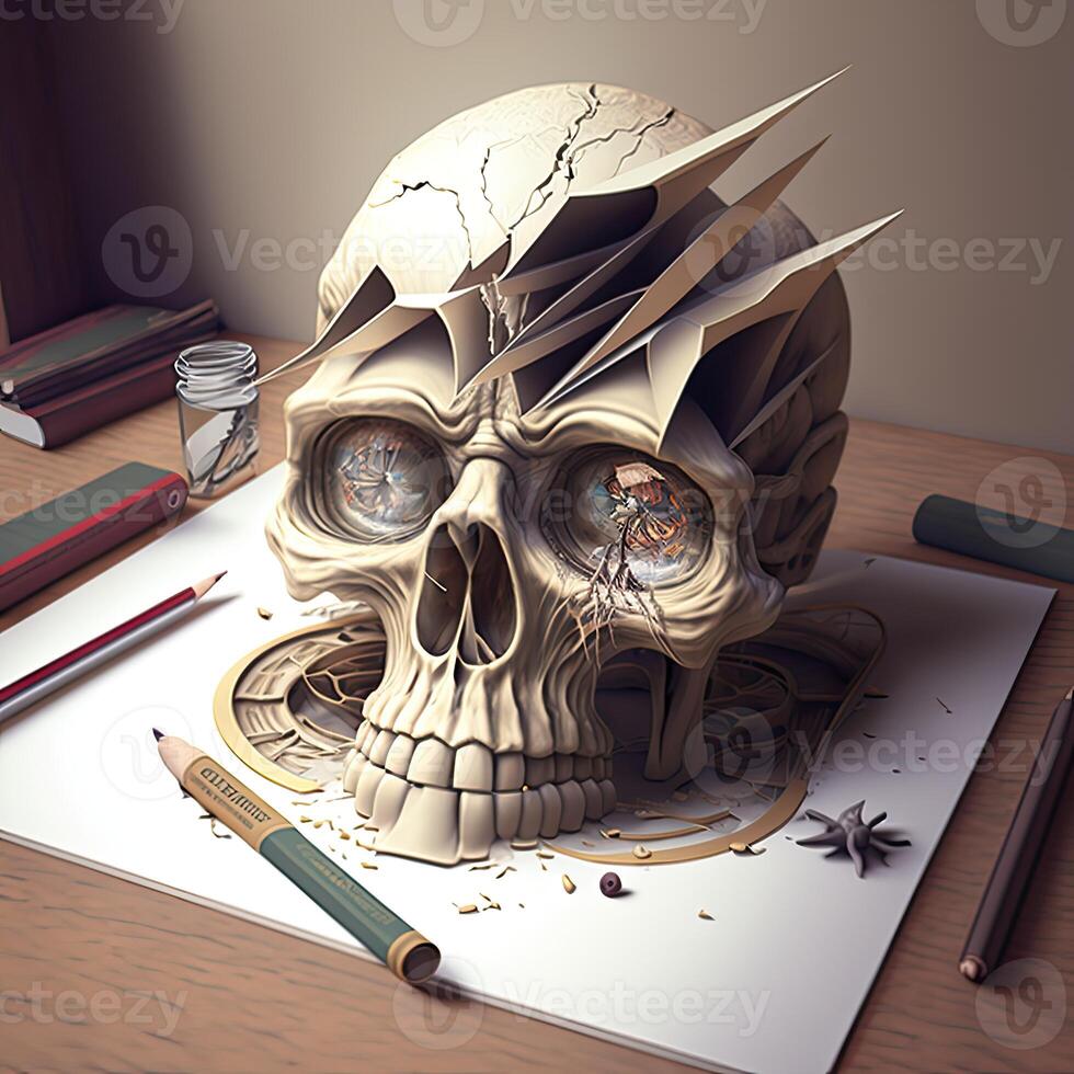 Psychedelic skull, Surreal Concept. . photo