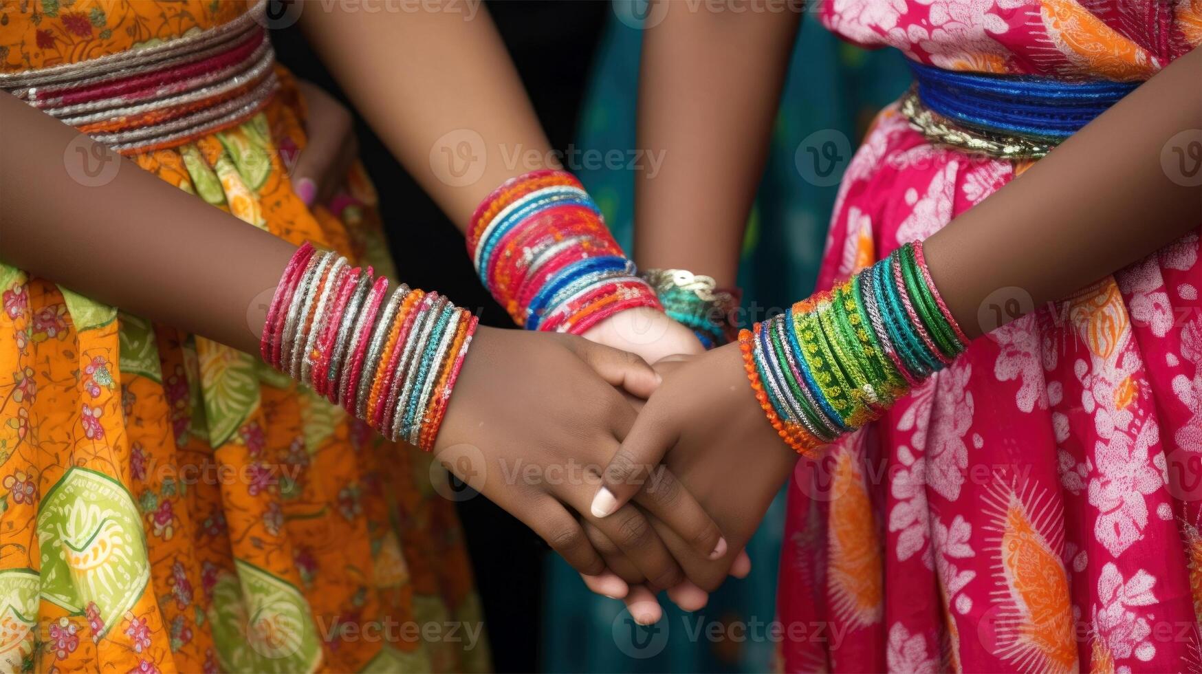 Friendly or casual handshake between Srilankan Women in their traditional attires. . photo