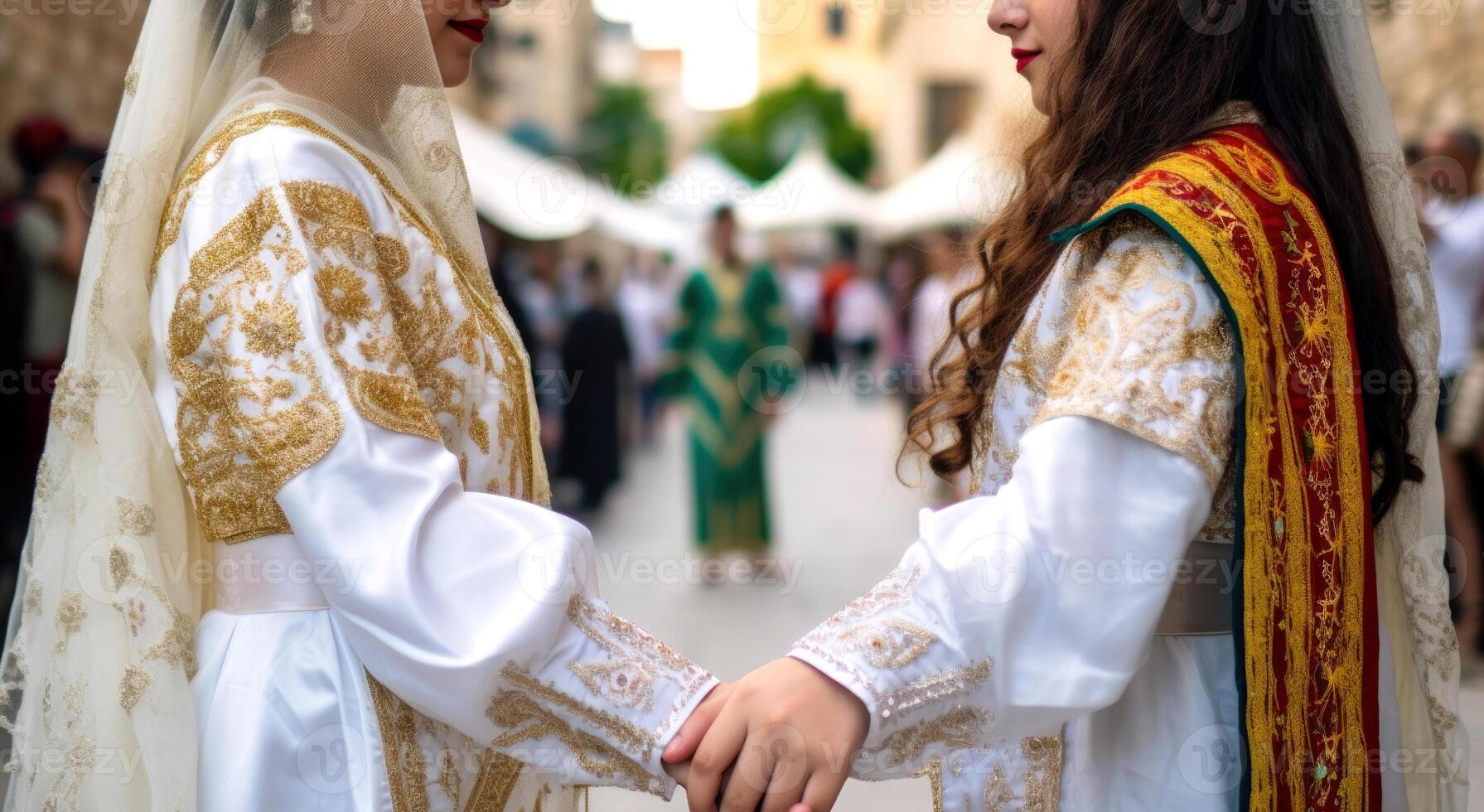 Friendly or casual handshake between Islamic Women in their traditional attires. . photo