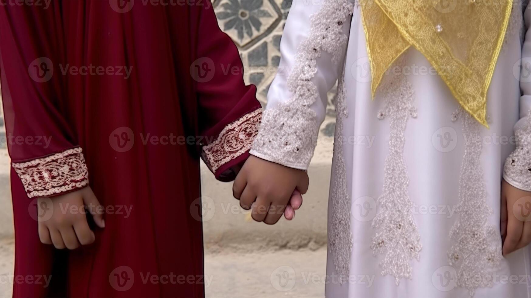 Friendly or casual handshake between Islamic Women in their traditional attires. . photo