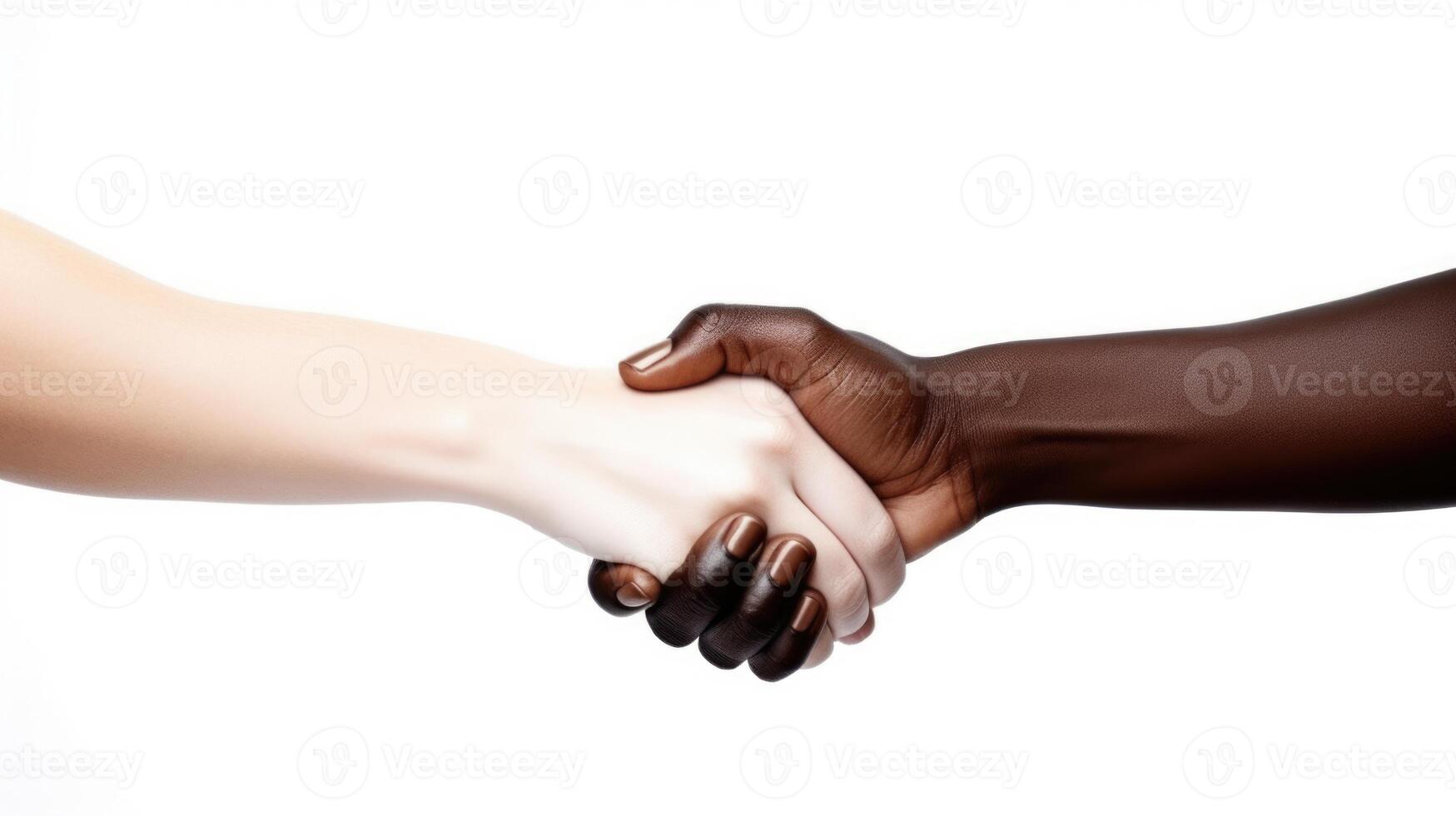 Friendly or casual handshake between interracial persons. . photo