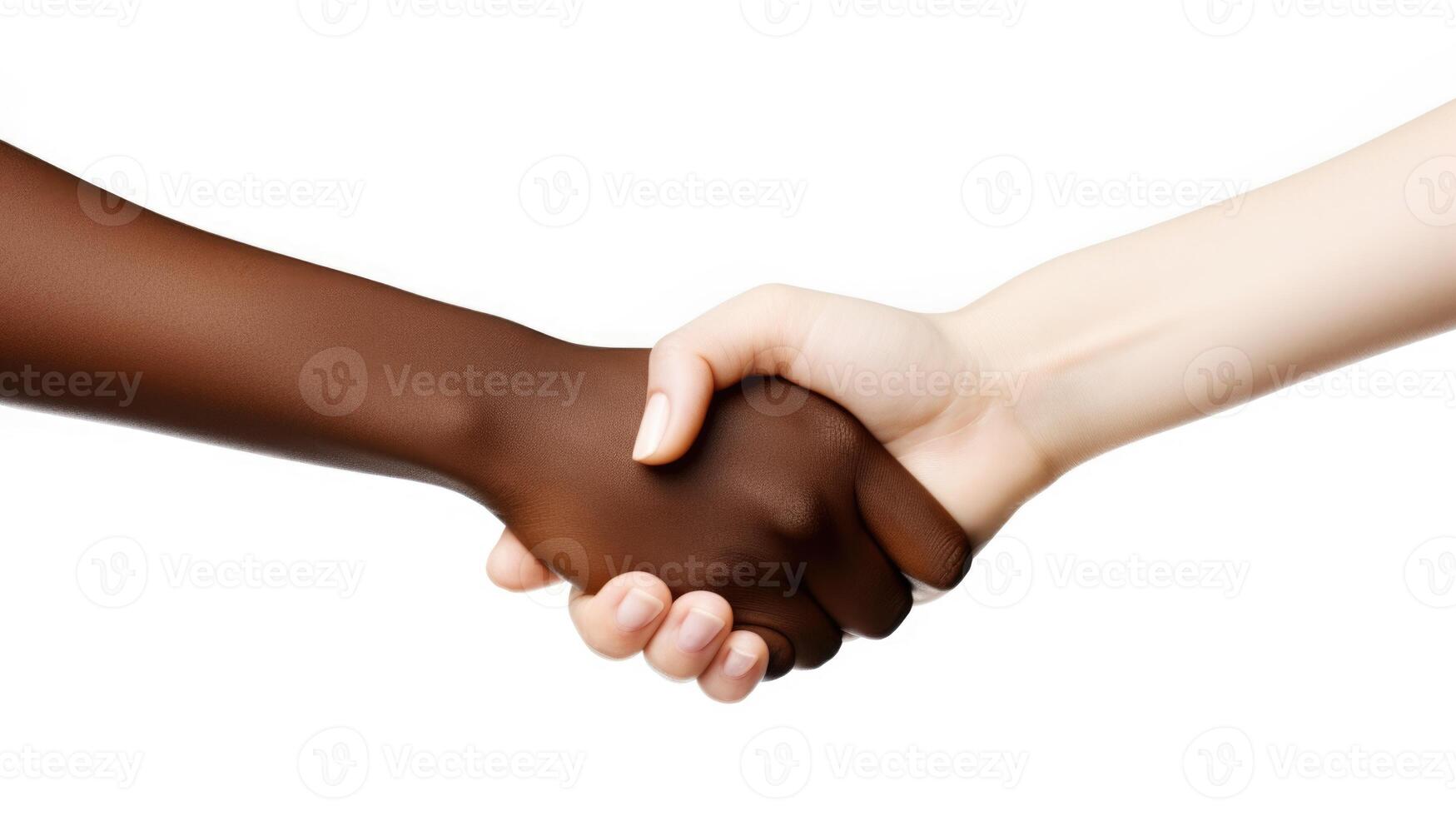 Friendly or casual handshake between interracial persons. . photo