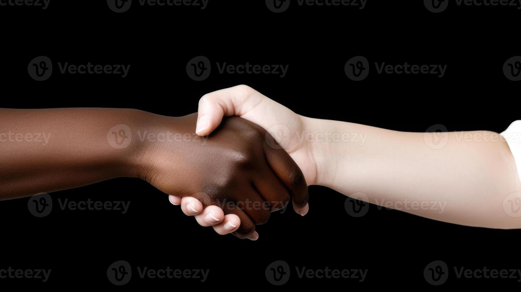 Friendly or casual handshake between interracial persons. . photo